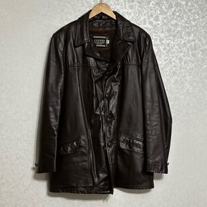 VTG Cooper Brown Leather Car Coat Jacket Made in USA Zip Out Faux Fur Liner 44 L